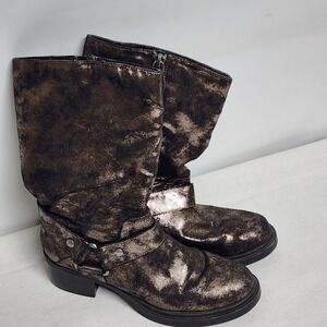 SIMPLY VERA VERA WANG Black Gold Metallic Zip Mid Calf Biker Boots Women Sz 6‎